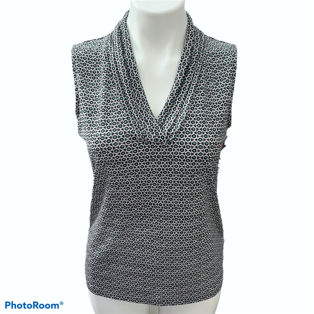 Jones New York Black Turquoise Sleeveless Shirt - Size Small